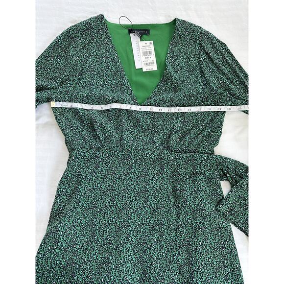 Sanctuary Micro Leopard Printed Wrap Mini Green Dress Party Cocktail NWT Size 4 - Picture 7 of 12